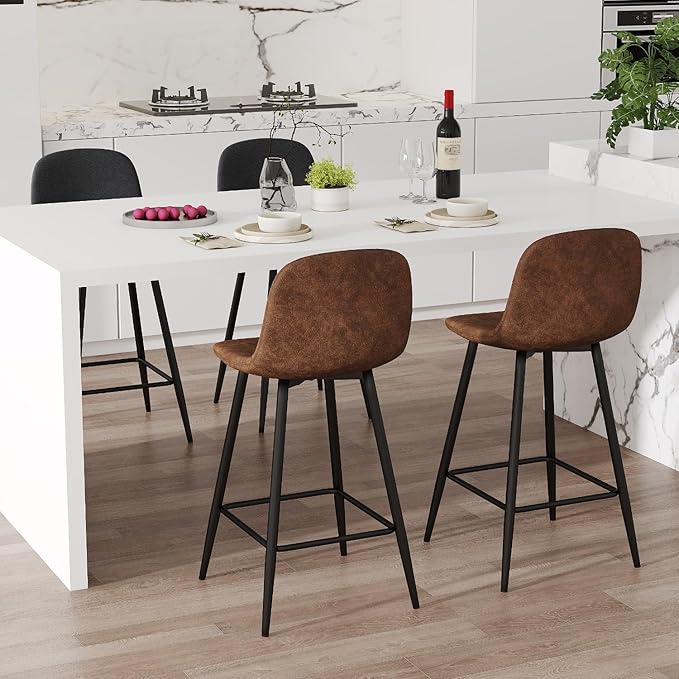 Barstools Set of 4, 24.6" Counter Height Bar Stools with Back & Metal Footrest, Modern Island Chairs Set of 4 for Kitchens Island Home Bar(2 Brown & 2 Grey)