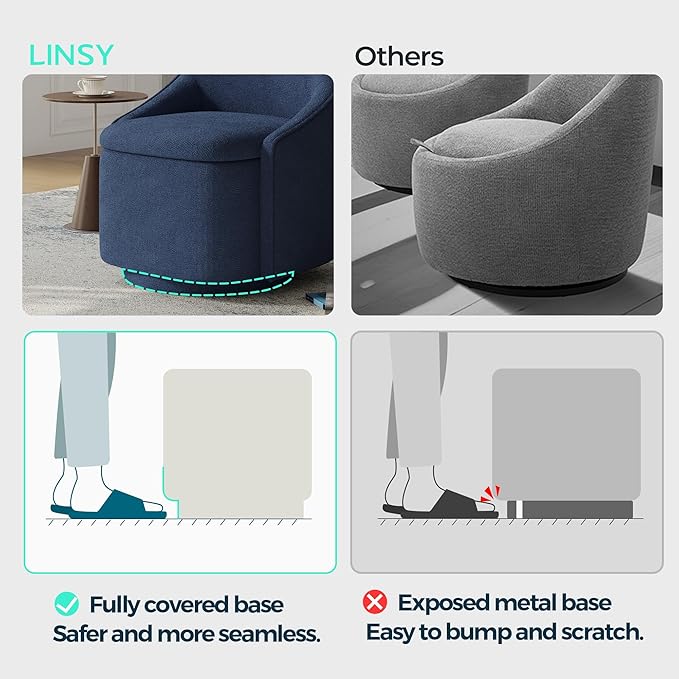 LINSY Swivel Accent Chair with Storage Comfy Chenille Barrel Chairs, Small 360 Swivel Modern Armchair for Living Room Bedroom, Boucle Reading Chair for Study Room (Blue)