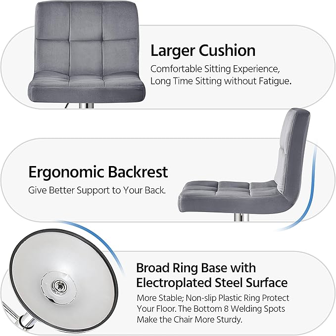 Yaheetech Bar Stools Set of 4, Velvet Fabric Swivel Barstools, Height Adjustable Counter Chairs, Modern Stools with Back for Bar Kitchen Island Dining Room, Dark Grey