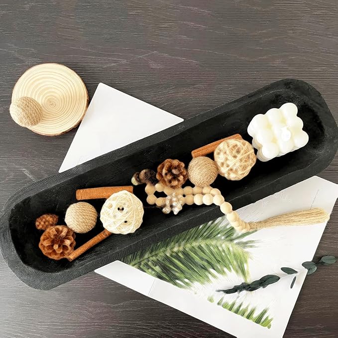 Wooden Dough Bowl Decor, Vintage Wooden Bowl Hand Carved Home Decor for Dining Table Center, Living Room, Kitchen Decor. (20inch black)