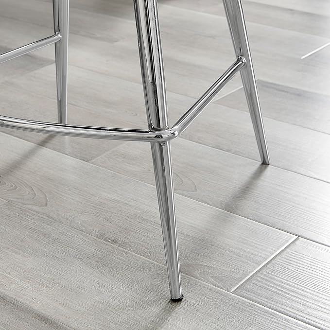 Bar Stool Chair - Pesaro Green Velvet Upholstered Dining Chair Silver Metal Legs - Modern Style Diamond Quilted Stitching to Back - Contemporary Dining Kitchen Furniture