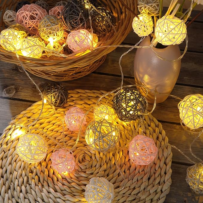 Patelai 36 Pcs Wicker Rattan Balls Decorative Balls for Vase Centerpiece Bowls Orbs Filler for Home Decor,4 Sizes(White, Pink, Light Grey, Dark Grey)