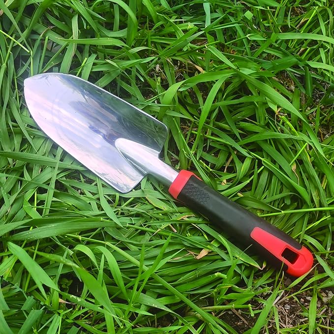 Garden Tools Set, 4 Piece Aluminum Hand Tool Kit with Ergonomic Handle, Heavy Duty Gardening Tools Include Hand Trowel, Transplant Trowel, Hand Rake and Weeder (Orange)