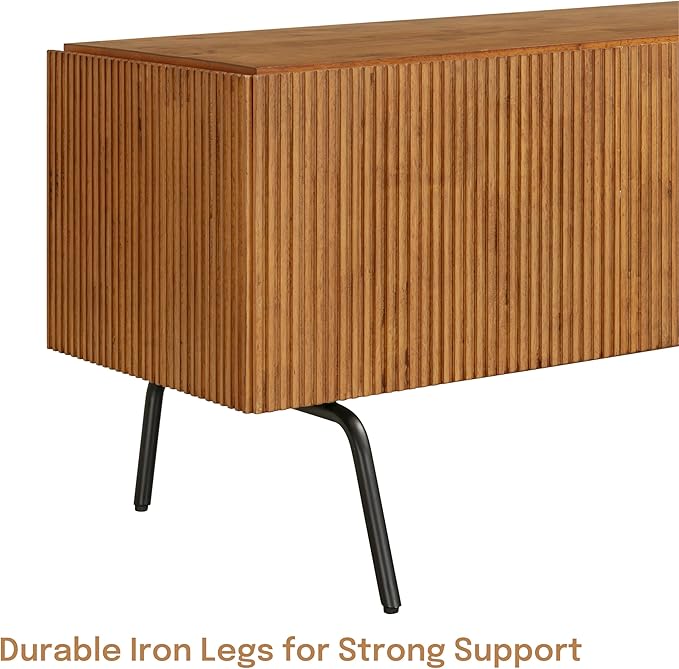 NTC Veil TV Stand with 4 Doors for TVs up to 75’’, Media Console with Vertical Groove Design and Metal Legs, Modern Entertainment Center for Living Room and Bedroom, Effortless Assembly, Teak Look