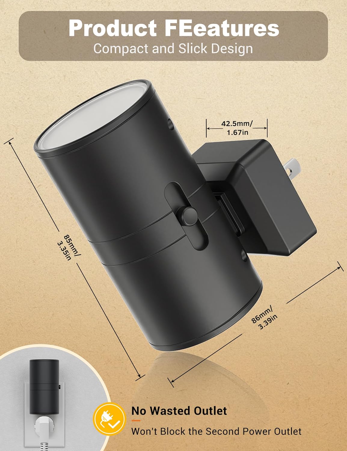 Night Lights Plug into Wall, Dimmable Night Light Plug in, Modern Night Lights with Dusk to Dawn Light Sensor, Soft White 5000K, 0-100LM Adjustable Brightness Nightlight for Hallway Bedroom, 2 Pack