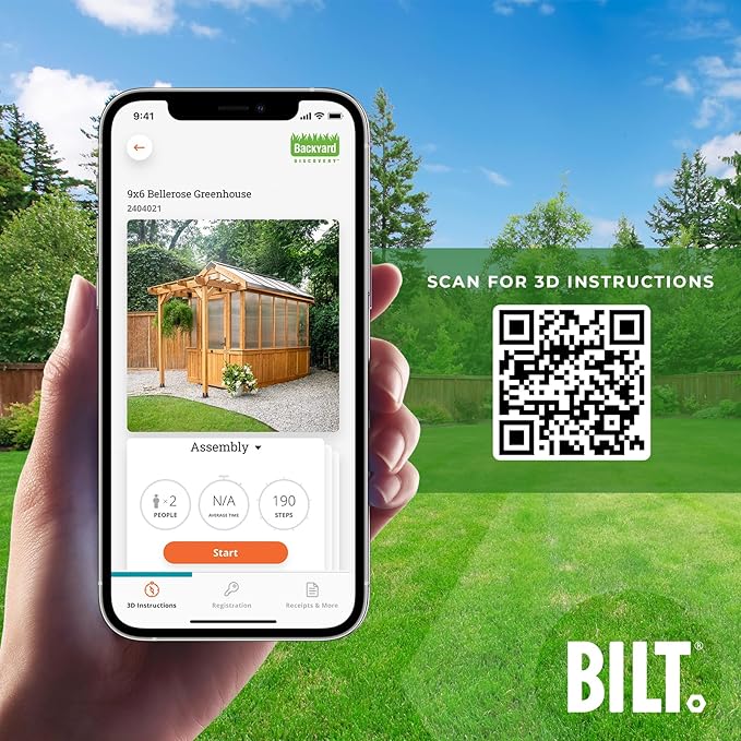 Backyard Discovery Bellerose 9' x 6' Cedar Wood and Polycarbonate Walk-in Greenhouse Kit with Pergola, Exhaust Fan, Windows, Hose Hook-Ups, PowerPort, Staging Shelves for Year-Round Outdoor Gardening