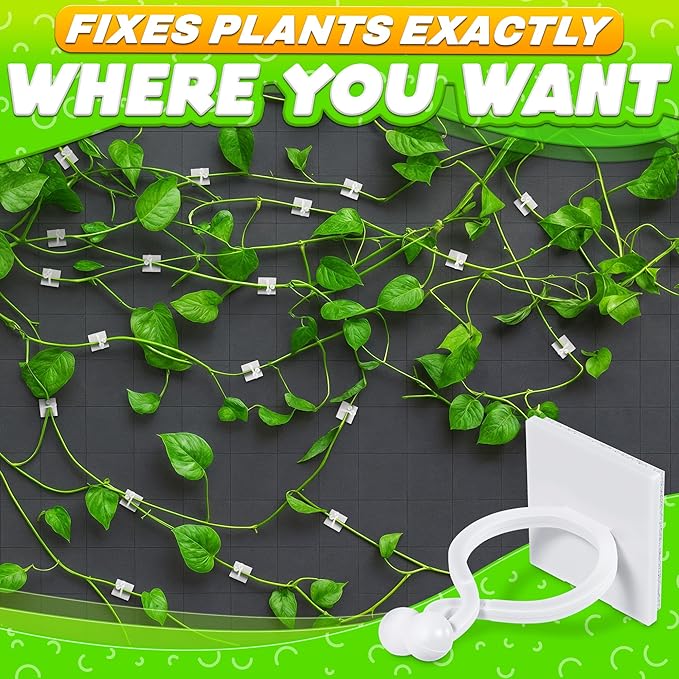 100Pcs Clear Plant Clips for Climbing Plants Indoor - White & Flexible Climbing Plant Wall Clips for Vines Organize - Universal Size Vine Clip Set with Sticky Mount, Easy Installation & Strong Grip