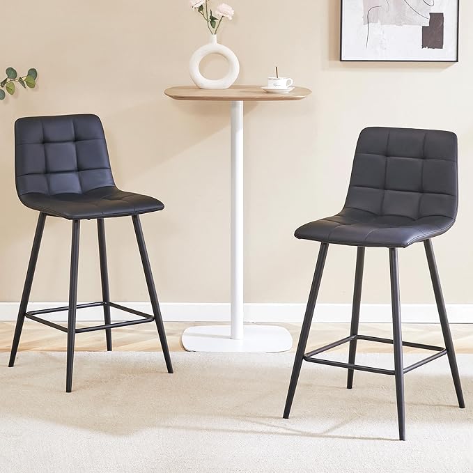 Black Barstools Set of 4, 24.4" Counter Height Bar Stools with Back & Metal Footrest, Modern Island Chairs Set of 4 for Kitchens Island Home Bar