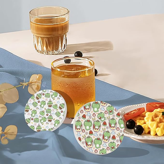 6 Pcs Coasters for Drinks with Holder, Cute Frog Absorbent Ceramic Coasters with Cork Base,Cute Funny Table Drinks Coasters Tabletop Protection Mat,Table Home Decor,4 Inches