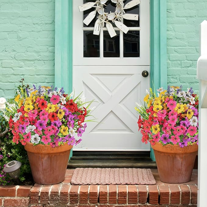 AGIRL 12 Bundles Artificial Flowers for Outdoor,No Fade Fake Plastic Flower Lavender Monkey Grass for Decoration,Faux Plants Hanging Planters Indoor Outside Garden Porch Window Box Home Wedding