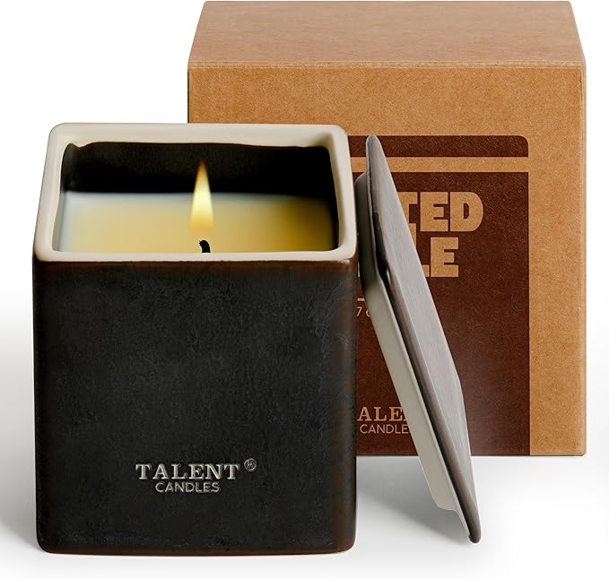 Candles for Home Scented, Modern Rustic Ceramic Candle Jar, Soy Candles Non Toxic in Elegant Ceramic Jar, Dark Leather & Oud