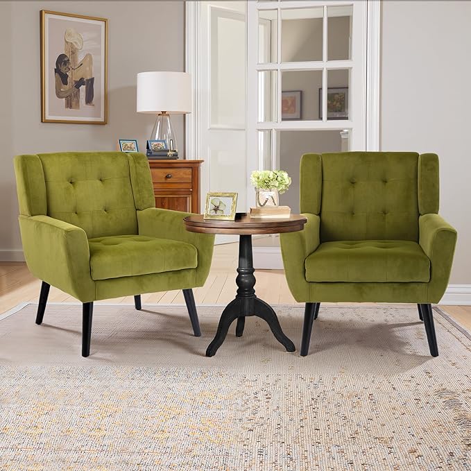 NicBex Accent Chair Set of 2, Modern Chair for Living Room Upholstered Foam Filled Living Room Chairs with Metal Legs Velvet Cozy Lounge Armchair for Living Room Bedroom,Green