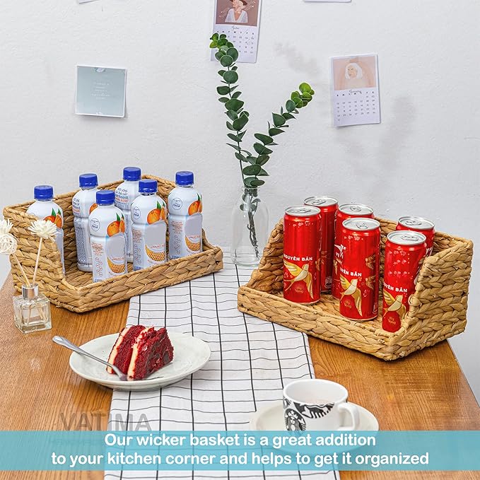 VATIMA Water Hyacinth Storage Baskets for Organizing, Medium Open-Front Wicker Basket for Kitchen, for Shelves, 11.8” x 7.5” x 5.5”, 2 Pack