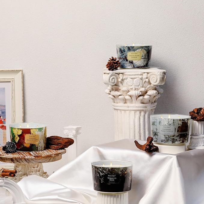 HomeLights 4-Wick Candles for Home Scented - 18oz Soy Wax Blend Candle Long-Lasting Fragrance, Industrial Chic Home Decor and Housewarming Gifts, Fireside Wood & Glow