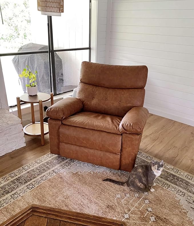 GarveeHome Oversized Wide Recliner Chair - Heat and Massage, PU Leather Extra Wide Manual Recliner for Adults, Large Lazy Chair with 1.5X Sponge Comfort Arm and Back for Living Room, Bedroom