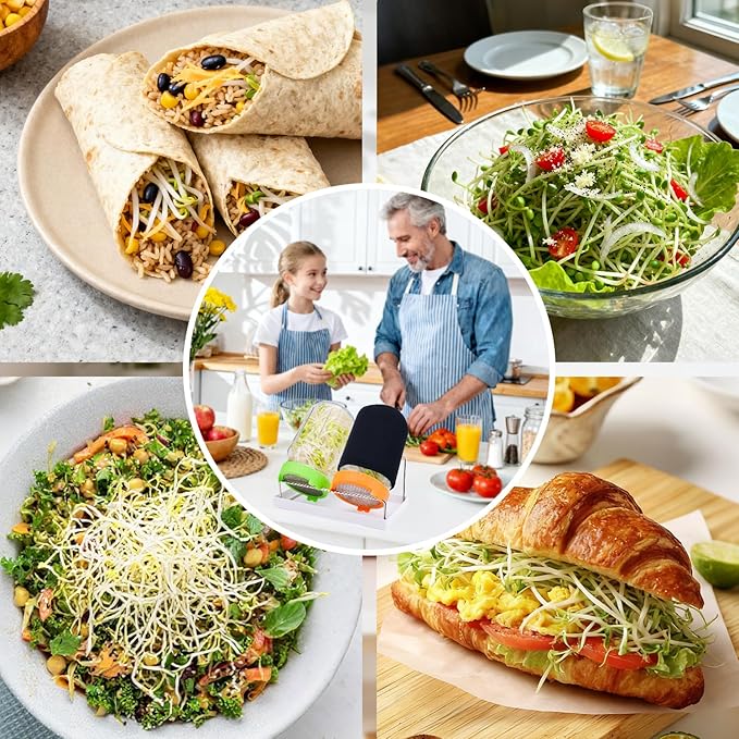 Seed Sprouting Kit with Mung Beans 80g, 2 Large Wide Mouth Mason Jars with Sprout Lids, Blackout Sleeves, Drain Tray, Stainless Steel Stand, Sprouts Growing Kit for Growing Bean Alfalfa Sprout Seeds