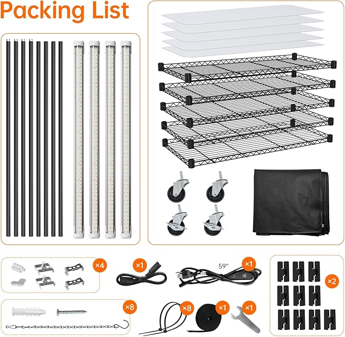 Bstrip Indoor Greenhouse with Grow Light, Plant Stand with 4 Pack 24W Full Spectrum Plant Lights , Plant Shelf with Tent for Indoor Plant, Seed Starting, Seed Tray, 29.5"x13.8"x59"