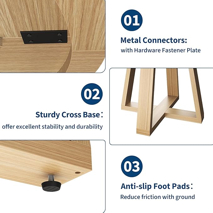 GAOMON Round Dining Table for 4-6, 47" Circle Dining Room Table with Sturdy Cross Base, Farmhouse Wood Dinner Table for Apartment Kitchen Living Room, Natural (Table Only)