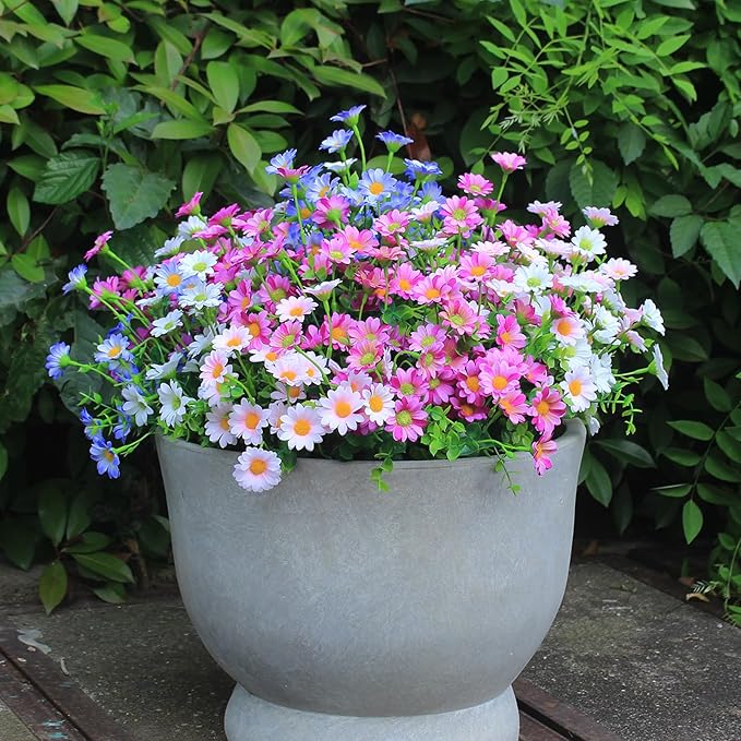 Artificial Flowers Outdoor 8 Bundles Red Fake Flowers Flores Artificiales Silk Daisies Eucalyptus Plants Fade Resistant Faux Wild Flower for Porch Patio Home Garden Pot (8 Bundles Red)