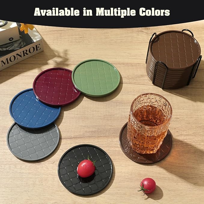 Coasters Set of 8,Hot or Cold Drink Coasters with Holder,Modern Style Coffee Table Coaster,Suitable for Kinds Cups Beer,Drink,Anti-Overflow Tabletop Protection(Black, 8pcs)