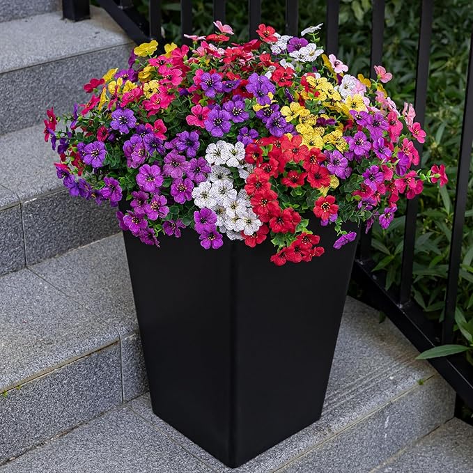 20 Bundles Artificial Flowers for Outdoor Fake Plants for Spring Decoration,Faux Eucalyptus Flowers for Planter UV Resistant Lifelike for Home Porch Garden(7 Color)