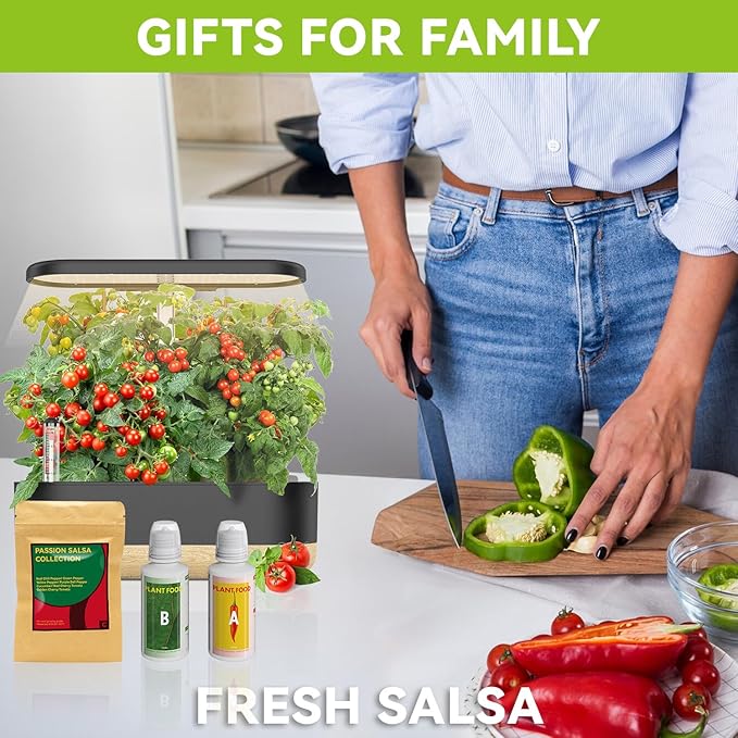 Salsa Garden Seed Pod Kit for AeroGarden, iDoo, Ahopegarden Hydroponic System, 400+ Seeds Includes Red Chili, Green, Yellow, and Purple Bell Pepper, Cucumber, Red/Golden Cherry Tomato (7-Pod)