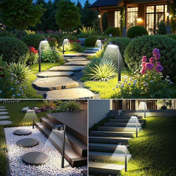 6 Pack Solar Pathway Lights Outdoor, 12 Brighter LED Solar Lights Outdoor Waterproof, Up to 12 Hrs Modern Path Light for Yard Garden Walkway Driveway Lawn, Cool White