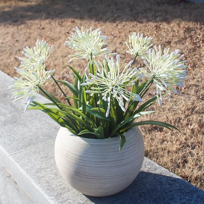 Outdoor Flowers Artificial for Porch 18.9 in Fake Agapanthus Plants 8 Bundles Plastic White Flower Large Faux Greenery for Outside Planter Yard Patio Decor