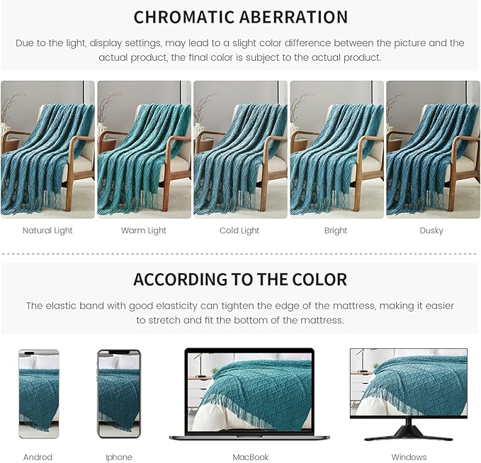 BOURINA Teal Throw Blanket 50 x70 Inches Jacquard Argyle Throw Textured Solid Soft Throws and Blankets for Sofa or Bed Knitted Decorative Blanket