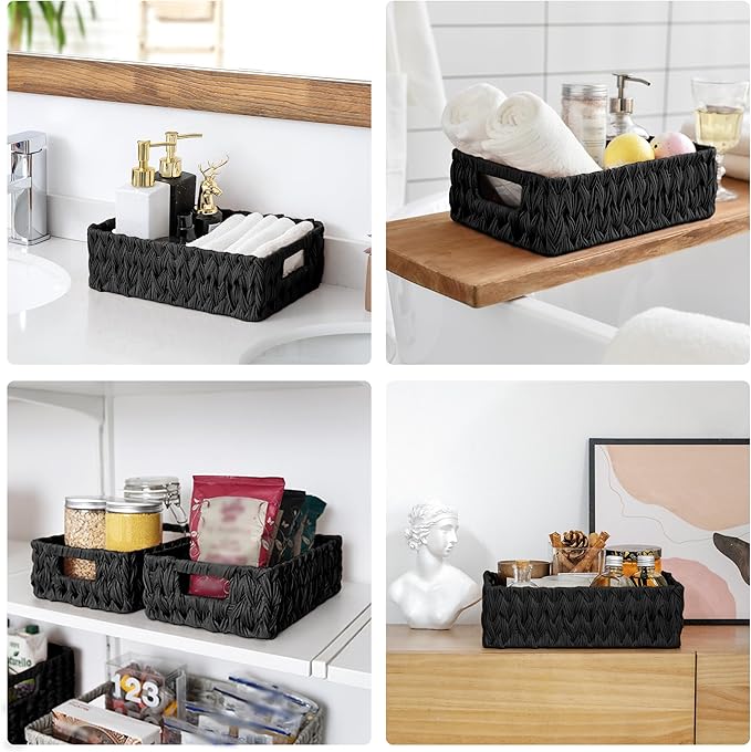 GRANNY SAYS Wicker Storage Basket, Decorative Woven Baskets for Storage, Waterproof Baskets Organizer, Wicker Basket for Organizing, 2-Pack, Black