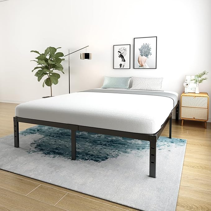 18 Inch Queen Bed Frame Metal, Platform Bed Frame Queen Size No Box Spring Needed, Easy Assembly, Heavy Duty, Noise Free