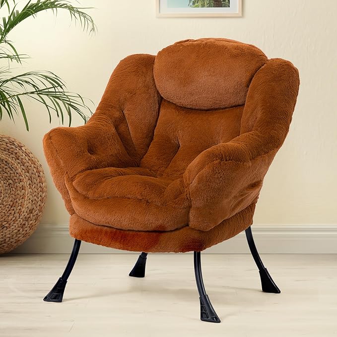 HollyHOME Fabric Lazy Chair with Foldable Ottoman, Accent Comfy Lounge Arm Chair and Folding Footrest Stool Set, Leisure Sofa Reading Chair and Footstool for Living Room, Bedroom, Dorm, Dark Brown