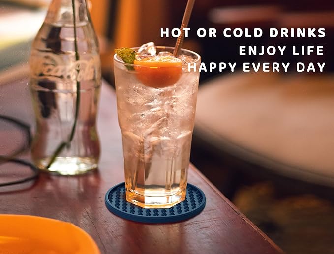 Coasters for Drinks 6 Pack Drink Coasters with Holder,Heat Resistant Silicone Cup Mat Tabletop Protection,Non-Slip Rubber Coaster for Kinds of Cups (Blue)