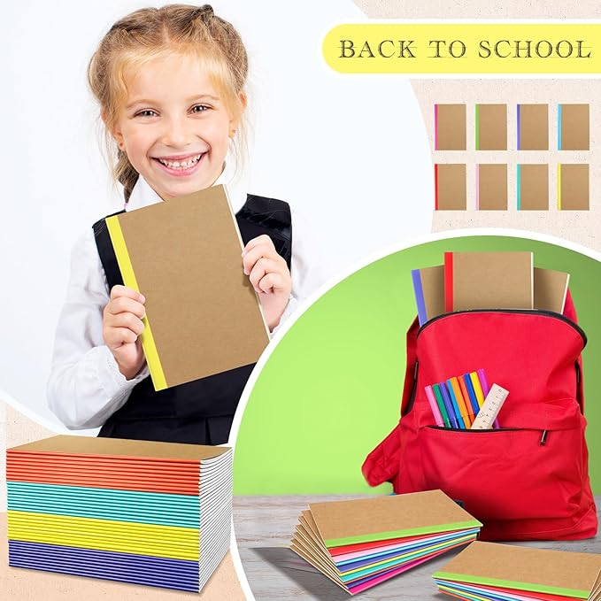 Handepo 100 Pack Composition Notebooks A5/A6 Ruled Lined Composition Kraft Notebooks Bulk Soft Cover Journals Travel Diary Memo for Students Classroom Office Supplies(A6,Colourful)