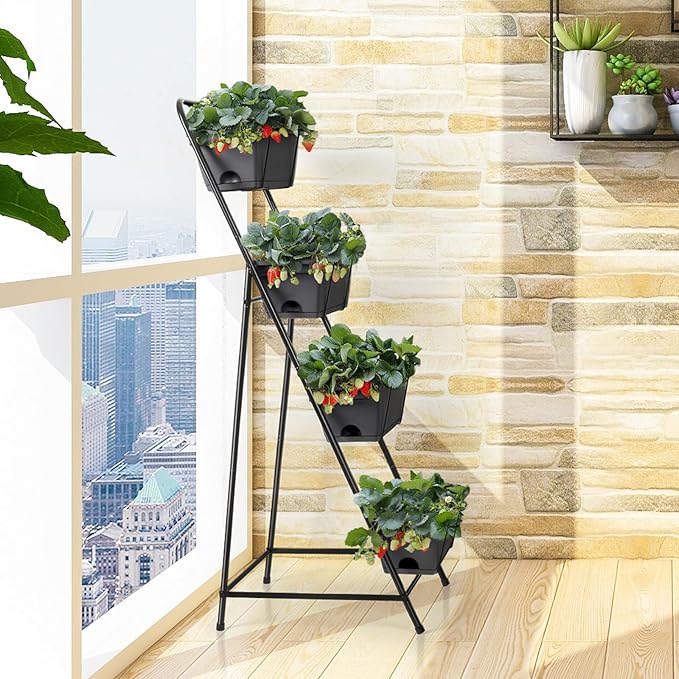 4 Tier Vertical Garden Planter Herb Garden Planter Outdoor Planters for Outdoor Plants Standing Vertical Raised Garden Bed Tiered Garden Vegetable Planter with Drainage Holes (Grey)