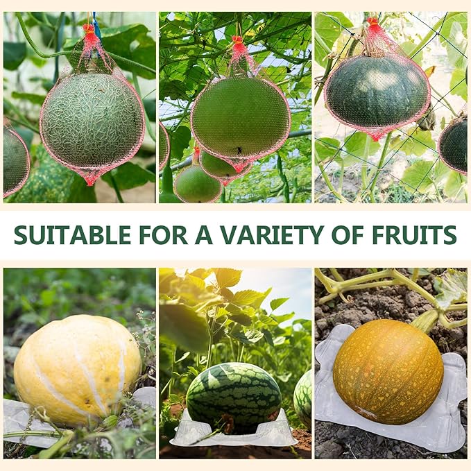 Irenare 150 Pcs Melon Cradle Melon Nets Hammock Set, Thickened Watermelon Holder, Holds up to 7-12 Lbs, Garden Plastic Hanging Bags for Garden Growing, Keep Watermelon Off of The Ground