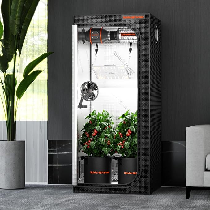 Spider Farmer 2.3x2.3x5.2 Grow Tent Pro-Grade, 28"x28"x63", with Observation Window Floor Tray, 1680D Thicken Mylar Canvas, 2x2 for Indoor Hydroponic Growing for SF1000, SE1500, G1500