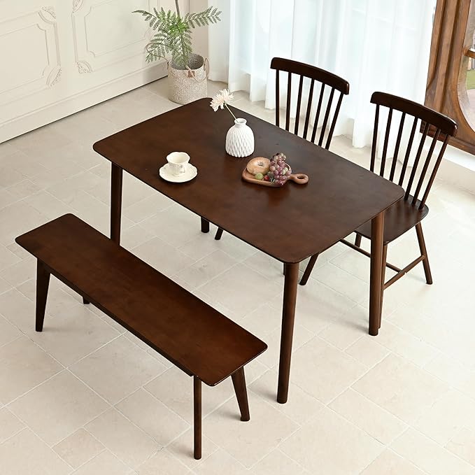 DELAVIN 47.2" Solid Wood Dining Table, Mid Century Modern Wooden Kitchen Table, Farmhouse Dining Room Table, Easy Assembly, Walnut, 47.2" L x 29.5" W