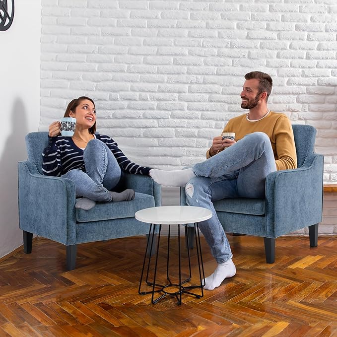 VINGLI Mid Century Modern Accent Chair Set of 2,Navy Blue Chenille Chairs for Living Room Upholstered Armchair with Scooped Arms for Bedroom,Apartment,Studio,Office,Waiting Room