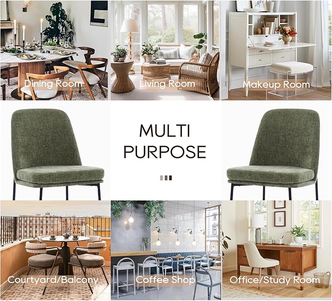 COLAMY Modern Dining Chairs Set of 6, Fabric Upholstered Dining Room Chairs Dinner Chair Stylish Kitchen Chairs with Curved Back and Metal Legs, Green