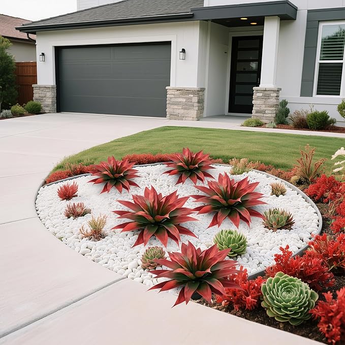 Artificial Agave Faux Agave Fake Greenery Outdoor Artificial Plants Fake Plants 28" for Indoor Home Decor Plastic Plants Outdoor Decor Front Porch Decor Simulation Plants(Red) 2pcs No Vase