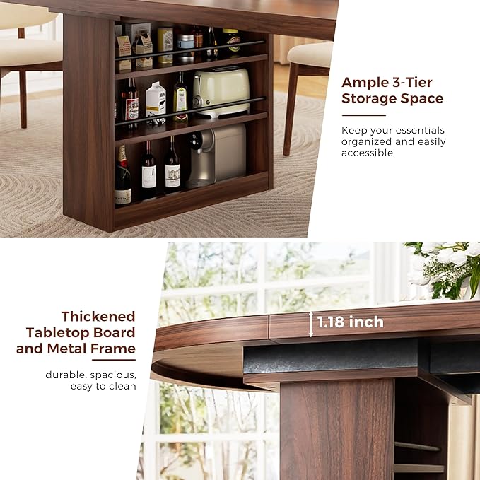 78.7" Dining Table for 6 8 10, Modern Dining Room Table with Storage, Wood Kitchen Table with Heavy Duty Legs, Dinner Tables for Kitchen Dining Room (Walnut)