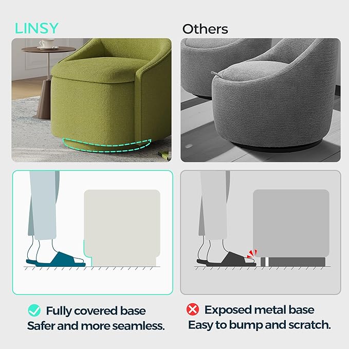 LINSY Swivel Accent Chair with Storage Comfy Chenille Barrel Chairs, Small 360 Swivel Modern Armchair for Living Room Bedroom, Boucle Reading Chair for Study Room (Green)