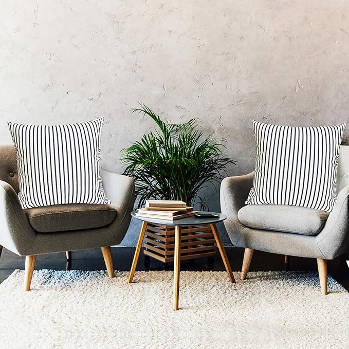 Decorative Throw Pillow Covers Set of 2 Blue Striped Pillow Covers 20x20 Inch Throw Pillow Cover Linen Pillowcase Modern Farmhouse Outdoor Pillow Covers for Couch Sofa Bed Living Room