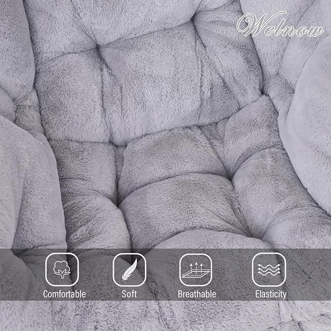 Welnow Lazy Chair with Ottoman, Modern Lounge Accent Chair with Armrests and a Side Pocket, Leisure Sofa Armchair, Reading Armchair with Footrest for Small Space, Plush Grey