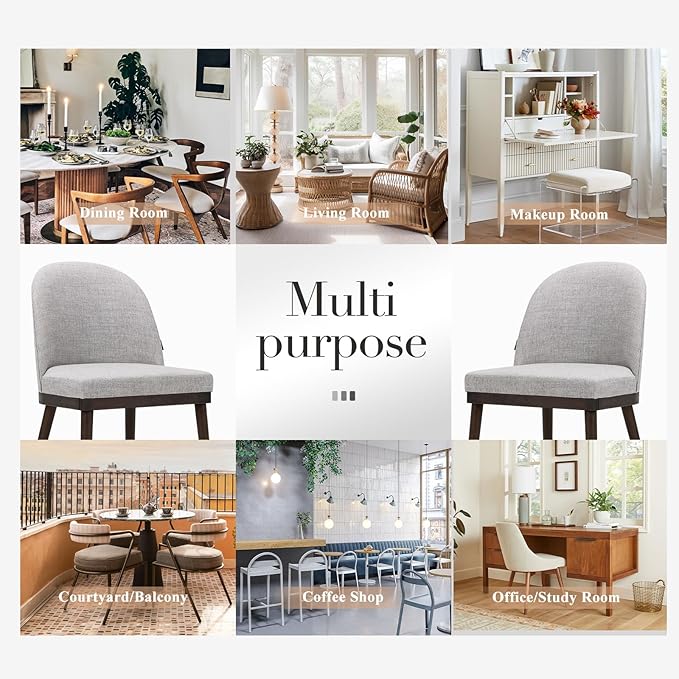 COLAMY Upholstered Dining Chairs Set of 2, Large Dining Room Kitchen Chairs with High Back and Deep Seat, Modern Fabric Dinner Chairs with Wood Legs, Light Grey