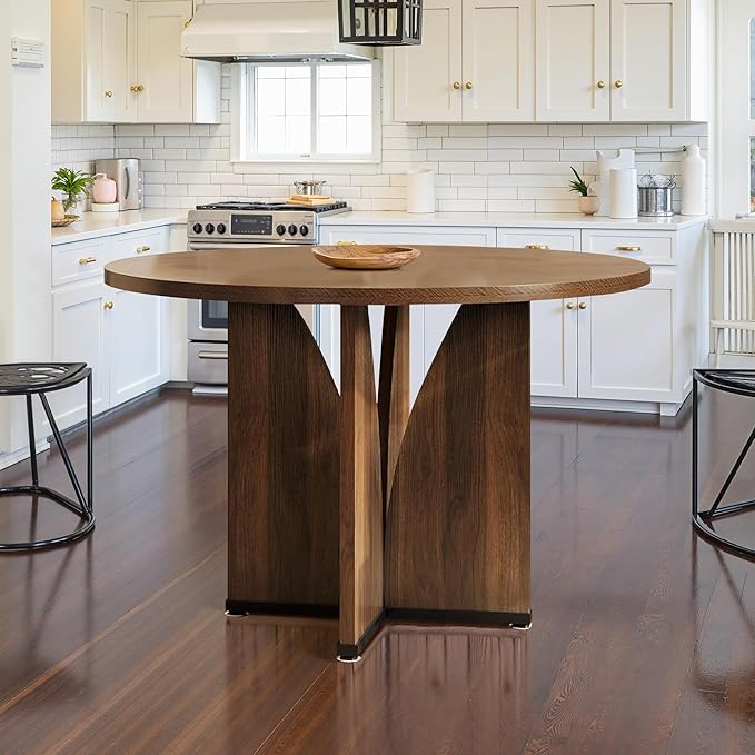 NicBex 39 Inch Round Dining Table for 4, Wooden Small Dinner Table Farmhouse Kitchen Tables with X-Shaped Stable Pedestal for Dining Room, Kitchen, Living Room, Brown