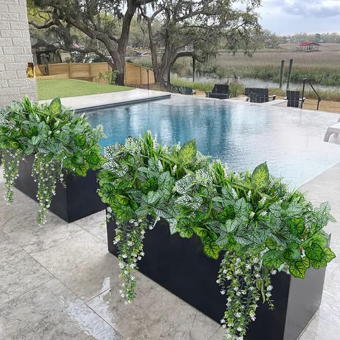 16Pack Artificial Plants Outdoor UV Resistant Faux Greenery Stems Shrubs with 7 Kinds of Fake Plastic Plant and Hanging Eucalyptus Plants Bushes Green Boxwood for Indoor Garden Patios Porches Decor