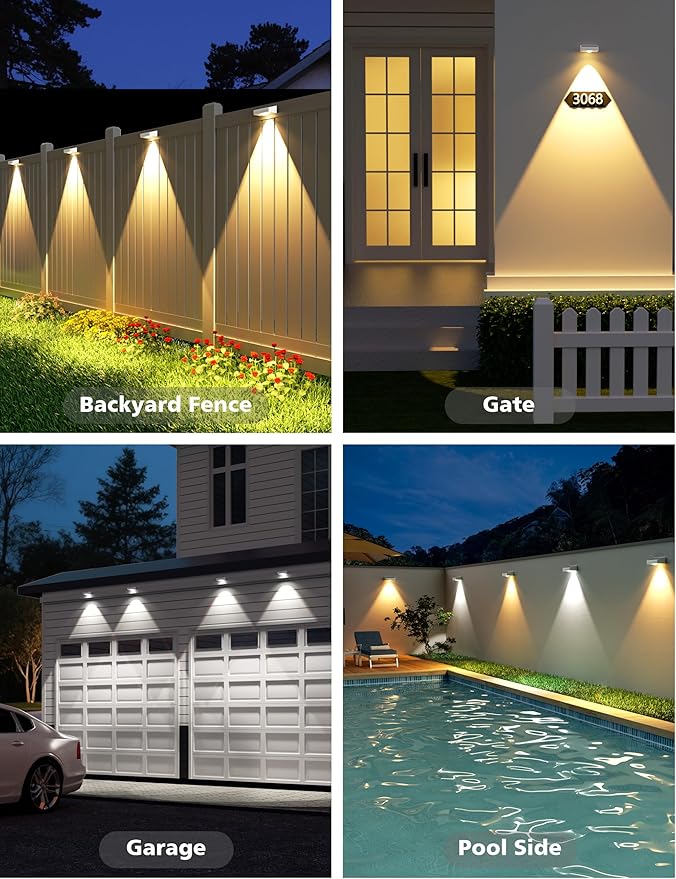 VOLISUN Solar Fence Lights, Fence Lights Solar Powered, IP65 Waterproof LED, 3 Color Temperatures Solar Light for Fence, Yard, Wall, Backyard (8 Pack, White)