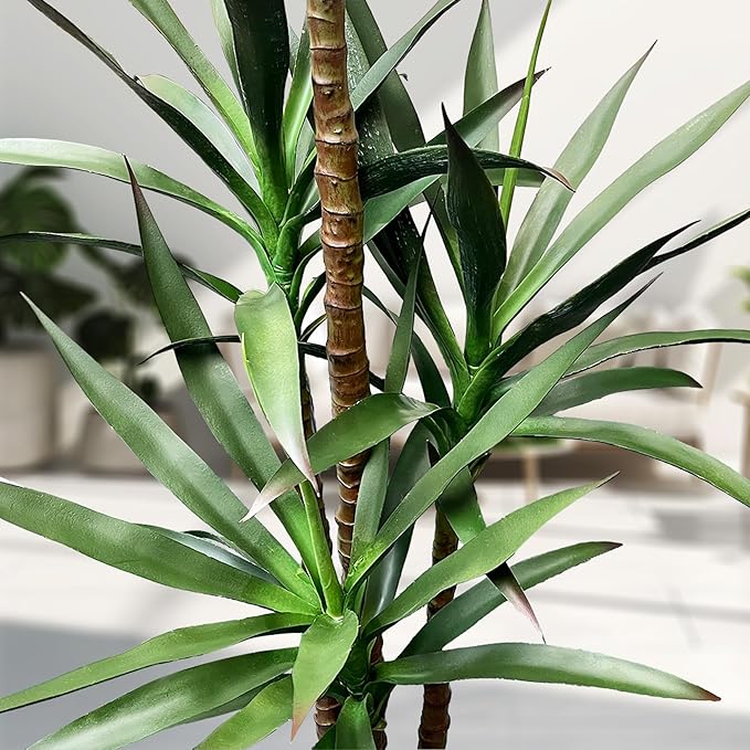 Artificial Trees 58 Inch/ 4.8Ft Faux Tree 4 Trunks Agave Plants, Tall Plant Fake Plant with Plastic Pot for Home Decor, Office Decor
